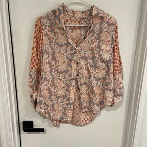 We The Free Orange and Cream Floral Button-Down Shirt